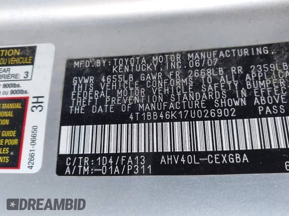 2007 Toyota Camry с VIN 4T1BB46K17U026902, выставлен на аукционе IAAI как лот 41415900 с пробегом 139 998 миль миль и . История ставок и продаж доступна на DreamBid. Изображение 9.