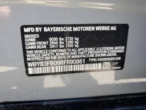 2024 BMW i4 xDrive40 с VIN WBY83FB09RFR90861, выставлен на аукционе Copart как лот 63312395 с пробегом 17 414 миль миль и Списание • Salvage title. История ставок и продаж доступна на DreamBid. Изображение 13.