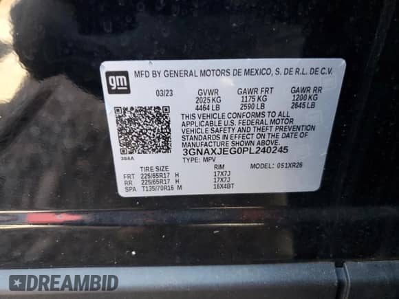 2023 Chevrolet Equinox LT z VIN 3GNAXJEG0PL240245, wystawiony jako Copart lot #68070705 z przebiegiem 63 011 mil mil oraz Szkoda całkowita • Salvage title. Historia ofert i sprzedaży dostępna na DreamBid. Obrazek 14.