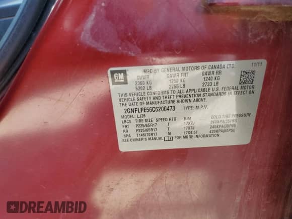 2012 Chevrolet Equinox LTZ z VIN 2GNFLFE56C6200473, wystawiony jako Copart lot #68163565 z przebiegiem 193 528 mil mil oraz Szkoda całkowita • Salvage title. Historia ofert i sprzedaży dostępna na DreamBid. Obrazek 13.
