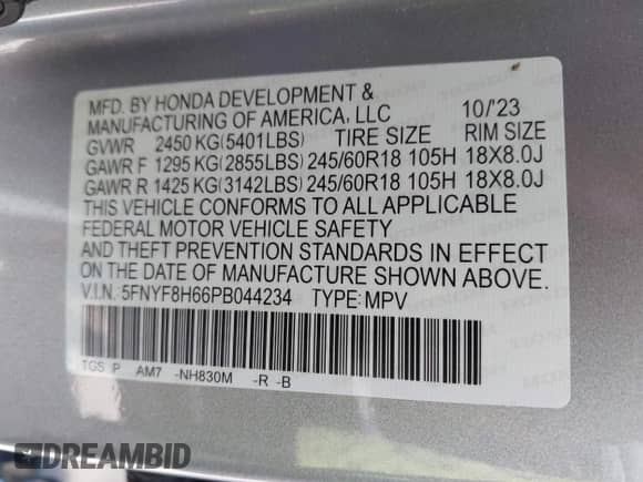 2023 Honda Passport TrailSport z VIN 5FNYF8H66PB044234, wystawiony jako IAAI lot #42462611 z przebiegiem 6 411 mil mil oraz . Historia ofert i sprzedaży dostępna na DreamBid. Obrazek 9.