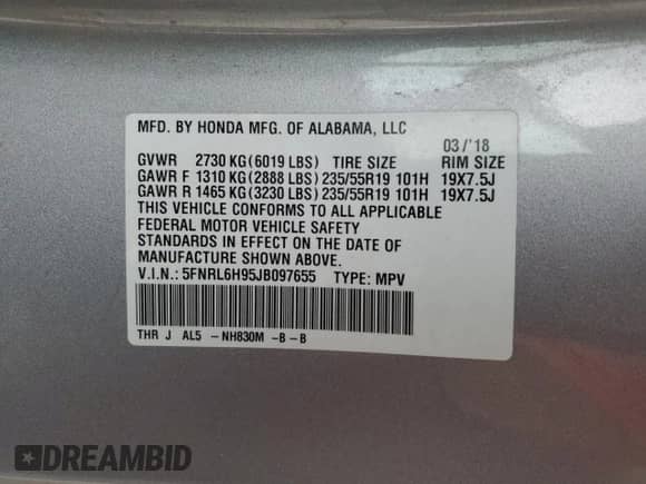 2018 Honda Odyssey Elite with VIN 5FNRL6H95JB097655, listed as a Copart auction lot 63840185 with 158,697 mi miles and Salvage title. Bid and sale history available at DreamBid. Image 14.