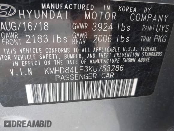 2019 Hyundai Elantra Value Edition с VIN KMHD84LF3KU753286, выставлен на аукционе IAAI как лот 42975527 с пробегом 101 066 миль миль и . История ставок и продаж доступна на DreamBid. Изображение 9.