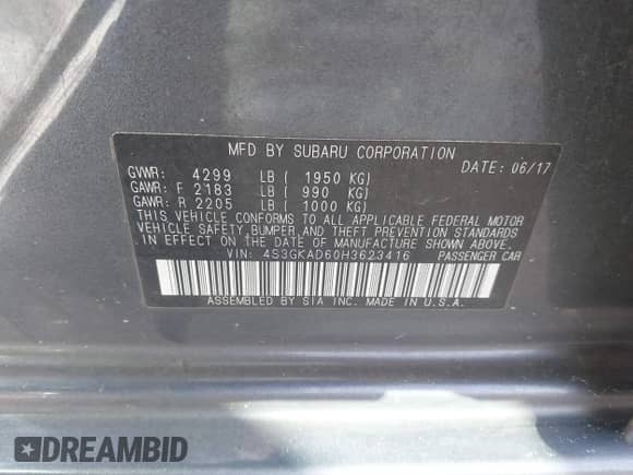 2017 Subaru Impreza Premium with VIN 4S3GKAD60H3623416, listed as a IAAI auction lot 43396228 with 106,514 mi miles and . Bid and sale history available at DreamBid. Image 9.