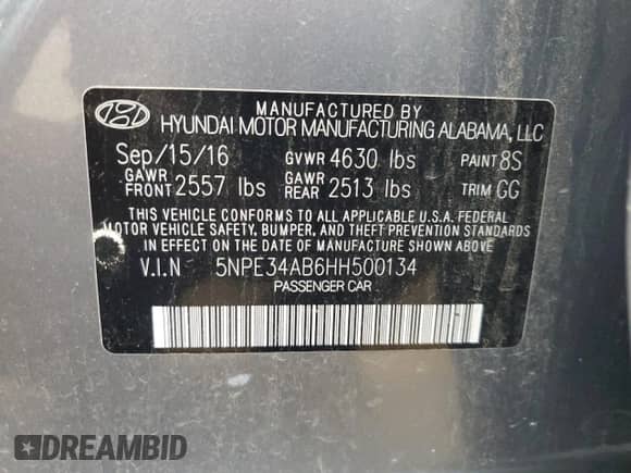 2017 Hyundai Sonata Sport с VIN 5NPE34AB6HH500134, выставлен на аукционе Copart как лот 59710035 с пробегом 118 615 миль миль и Списание • Salvage title. История ставок и продаж доступна на DreamBid. Изображение 12.