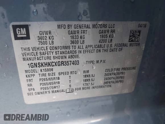 2016 Chevrolet Suburban LT с VIN 1GNSKHKCXGR357403, выставлен на аукционе IAAI как лот 41700139 с пробегом 169 173 миль миль и . История ставок и продаж доступна на DreamBid. Изображение 9.