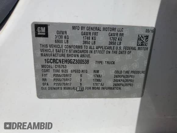 2016 Chevrolet Silverado 1500 LS z VIN 1GCRCNEH9GZ300538, wystawiony jako Copart lot #59869065 z przebiegiem 87 515 mil mil oraz Szkoda całkowita • Salvage title. Historia ofert i sprzedaży dostępna na DreamBid. Obrazek 12.