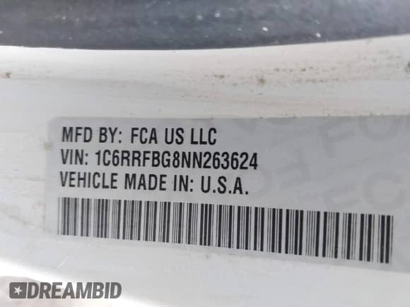 2022 Ram 1500 Big Horn with VIN 1C6RRFBG8NN263624, listed as a IAAI auction lot 41034883 with 42,409 mi miles and . Bid and sale history available at DreamBid. Image 9.