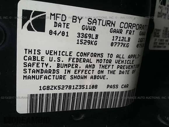2001 Saturn SL with VIN 1G8ZK52781Z351108, listed as a IAAI auction lot 19251283 with 241,448 mi miles and . Bid and sale history available at DreamBid. Image 9.
