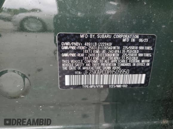 2023 Subaru Forester Limited z VIN JF2SKAPC0PH509950, wystawiony jako Copart lot #81340535 z przebiegiem 20 644 mil mil oraz Szkoda całkowita • Salvage title. Historia ofert i sprzedaży dostępna na DreamBid. Obrazek 13.