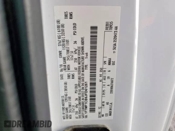 2018 Ford F-150 XL z VIN 1FTMF1CB9JFD61261, wystawiony jako Copart lot #84890555 z przebiegiem 140 741 mil mil oraz Czysty tytuł • Clean title. Historia ofert i sprzedaży dostępna na DreamBid. Obrazek 12.