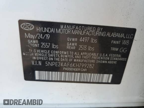 2019 Hyundai Sonata SE с VIN 5NPE24AF6KH799282, выставлен на аукционе Copart как лот 81213455 с пробегом 114 871 миль миль и Списание • Salvage title. История ставок и продаж доступна на DreamBid. Изображение 12.