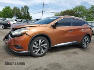 2016 Nissan Murano SL with VIN 5N1AZ2MG6GN140981, listed as a Copart auction lot 54872365 with 122,647 mi miles and Salvage title. Bid and sale history available at DreamBid. Image 1.