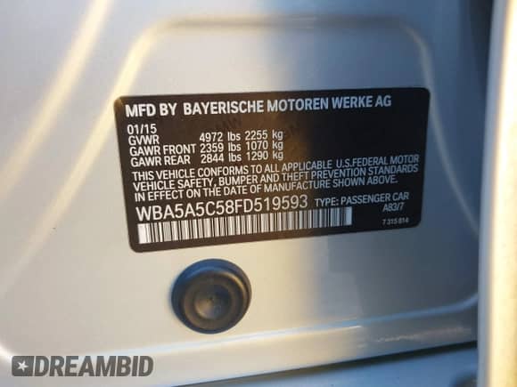 2015 BMW 5 Series 528i с VIN WBA5A5C58FD519593, выставлен на аукционе IAAI как лот 43200640 с пробегом 119 151 миль миль и . История ставок и продаж доступна на DreamBid. Изображение 9.