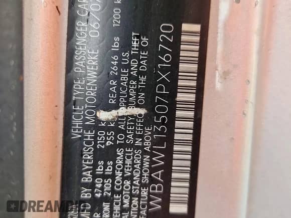 2007 BMW 3 Series 328i z VIN WBAWL13507PX16720, wystawiony jako Copart lot #68773895 z przebiegiem 91 223 mil mil oraz Szkoda całkowita • Salvage title. Historia ofert i sprzedaży dostępna na DreamBid. Obrazek 12.