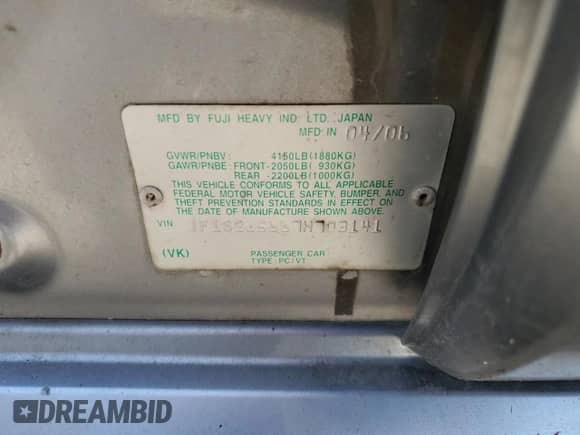 2007 Subaru Forester X with VIN JF1SG65667H703141, listed as a Copart auction lot 60455125 with 274,265 mi miles and Non repairable. Bid and sale history available at DreamBid. Image 12.