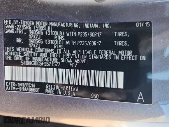 2015 Toyota Sienna LE z VIN 5TDKK3DC5FS571577, wystawiony jako Copart lot #82263595 z przebiegiem 120 131 mil mil oraz Szkoda całkowita • Salvage title. Historia ofert i sprzedaży dostępna na DreamBid. Obrazek 12.
