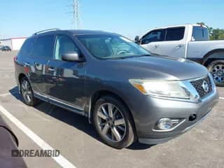 2014 Nissan Pathfinder Platinum Hybrid z VIN 5N1CR2MNXEC653862, wystawiony jako IAAI lot #43336674 z przebiegiem 210 978 mil mil oraz . Historia ofert i sprzedaży dostępna na DreamBid. Obrazek 1.