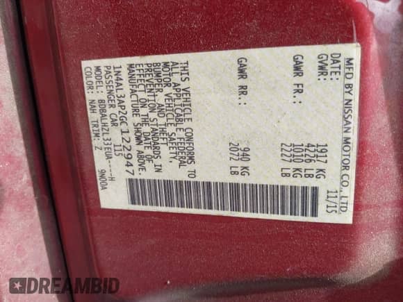 2016 Nissan Altima SL с VIN 1N4AL3AP2GC122947, выставлен на аукционе IAAI как лот 42301943 с пробегом 119 731 миль миль и . История ставок и продаж доступна на DreamBid. Изображение 9.