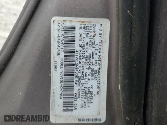 1993 Toyota Camry с VIN 4T1VK12W9PU051549, выставлен на аукционе Copart как лот 44151964 с пробегом 145 852 миль миль и Чистый • Clean title. История ставок и продаж доступна на DreamBid. Изображение 13.