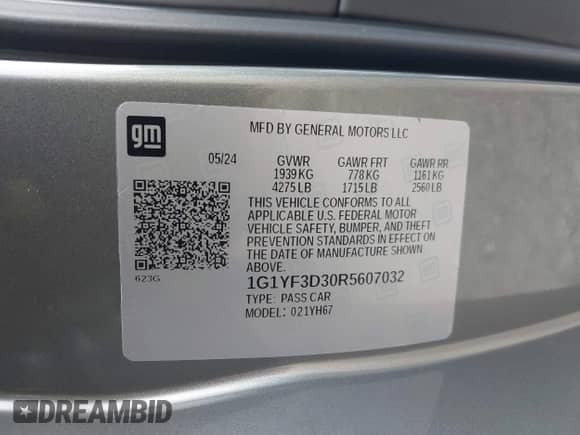 2024 Chevrolet Corvette 3LZ with VIN 1G1YF3D30R5607032, listed as a IAAI auction lot 41343511 with 6,164 mi miles and . Bid and sale history available at DreamBid. Image 17.