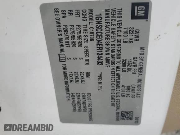 2014 Chevrolet Tahoe LTZ с VIN 1GNSCCE04ER134403, выставлен на аукционе Copart как лот 58833755 с пробегом 121 799 миль миль и Списание • Salvage title. История ставок и продаж доступна на DreamBid. Изображение 13.