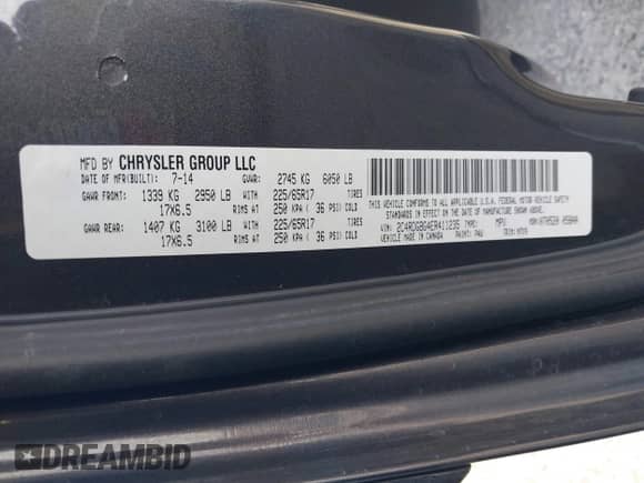 2014 Dodge Grand Caravan American Value with VIN 2C4RDGBG4ER411235, listed as a IAAI auction lot 42046722 with 99,335 mi miles and . Bid and sale history available at DreamBid. Image 9.
