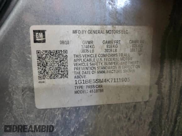 2019 Chevrolet Cruze LT with VIN 1G1BE5SM4K7111905, listed as a Copart auction lot 90447235 with 139,626 mi miles and Clean title. Bid and sale history available at DreamBid. Image 12.