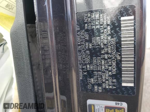 2022 Kia Sorento SX Prestige with VIN KNDRMDLH5N5115918, listed as a Copart auction lot 85520074 with 37,606 mi miles and Salvage title. Bid and sale history available at DreamBid. Image 14.