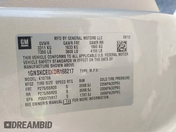 2013 Chevrolet Tahoe LTZ z VIN 1GNSKCE0XDR168217, wystawiony jako IAAI lot #42091999 z przebiegiem 230 633 mil mil oraz . Historia ofert i sprzedaży dostępna na DreamBid. Obrazek 9.