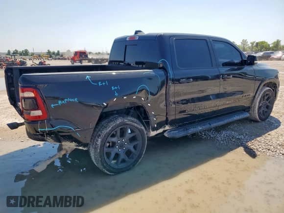 2021 Ram 1500 Laramie with VIN 1C6RREJTXMN807645, listed as a Copart auction lot 71468735 with 69,961 mi miles and Salvage title. Bid and sale history available at DreamBid. Image 3.