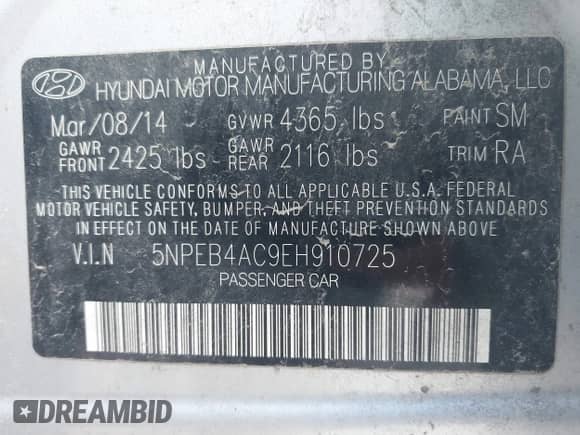 2014 Hyundai Sonata GLS z VIN 5NPEB4AC9EH910725, wystawiony jako IAAI lot #42262687 z przebiegiem 194 646 mil mil oraz . Historia ofert i sprzedaży dostępna na DreamBid. Obrazek 9.