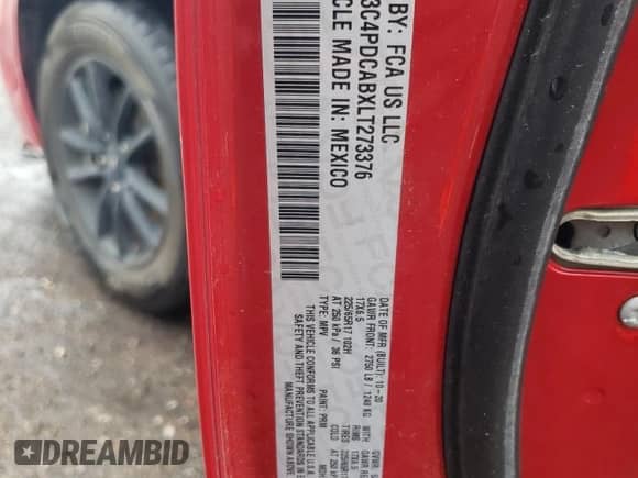 2020 Dodge Journey SE Value с VIN 3C4PDCABXLT273376, выставлен на аукционе Copart как лот 61493975 с пробегом Не указан миль и Списание • Salvage title. История ставок и продаж доступна на DreamBid. Изображение 13.