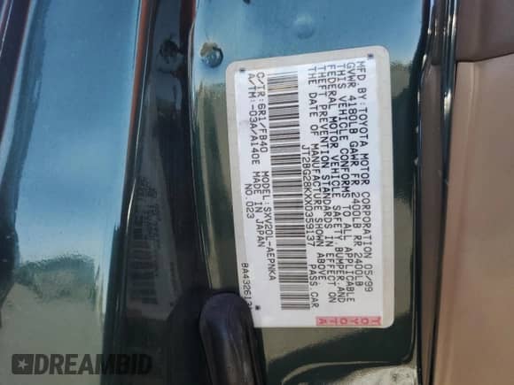 1999 Toyota Camry LE z VIN JT2BG28KXX0359137, wystawiony jako Copart lot #85011045 z przebiegiem 158 951 mil mil oraz Czysty tytuł • Clean title. Historia ofert i sprzedaży dostępna na DreamBid. Obrazek 12.