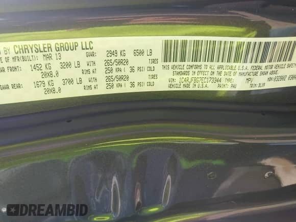 2014 Jeep Grand Cherokee Limited с VIN 1C4RJFBG7EC173344, выставлен на аукционе IAAI как лот 43403773 с пробегом 190 230 миль миль и . История ставок и продаж доступна на DreamBid. Изображение 9.