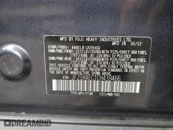 2012 Subaru Forester X Limited z VIN JF2SHAEC1CH439466, wystawiony jako Copart lot #80832355 z przebiegiem 118 181 mil mil oraz Szkoda całkowita • Salvage title. Historia ofert i sprzedaży dostępna na DreamBid. Obrazek 13.