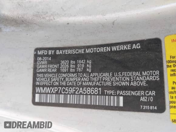 2015 MINI Hardtop S с VIN WMWXP7C59F2A58681, выставлен на аукционе IAAI как лот 43415107 с пробегом 103 468 миль миль и . История ставок и продаж доступна на DreamBid. Изображение 9.