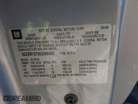 2008 Saturn Outlook XE с VIN 5GZER13798J288082, выставлен на аукционе IAAI как лот 42263981 с пробегом 277 483 миль миль и . История ставок и продаж доступна на DreamBid. Изображение 9.