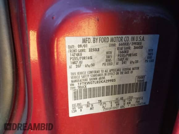 2002 Ford F-150 XLT с VIN 1FTRW07L82KA29985, выставлен на аукционе IAAI как лот 43545465 с пробегом 276 236 миль миль и . История ставок и продаж доступна на DreamBid. Изображение 9.