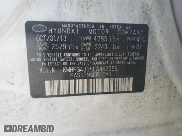 2014 Hyundai Azera с VIN KMHFG4JG8EA342589, выставлен на аукционе Copart как лот 81515935 с пробегом 45 372 миль миль и Чистый • Clean title. История ставок и продаж доступна на DreamBid. Изображение 12.