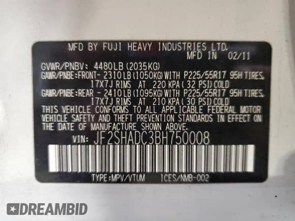 2011 Subaru Forester X Premium с VIN JF2SHADC3BH750008, выставлен на аукционе Copart как лот 86763165 с пробегом 229 572 миль миль и Списание • Salvage title. История ставок и продаж доступна на DreamBid. Изображение 14.