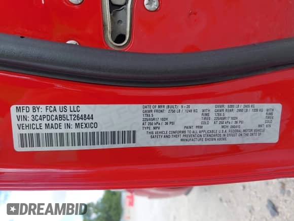 2020 Dodge Journey SE Value with VIN 3C4PDCAB5LT264844, listed as a IAAI auction lot 43072343 with 68,535 mi miles and . Bid and sale history available at DreamBid. Image 9.