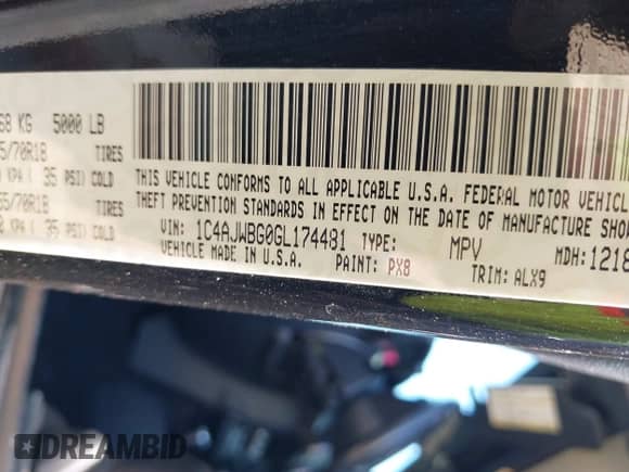 2016 Jeep Wrangler Sahara with VIN 1C4AJWBG0GL174481, listed as a IAAI auction lot 41868149 with 59,300 mi miles and . Bid and sale history available at DreamBid. Image 9.