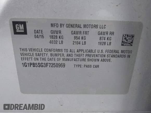 2015 Chevrolet Cruze LS with VIN 1G1PB5SG3F7250969, listed as a IAAI auction lot 42502563 with 90,337 mi miles and . Bid and sale history available at DreamBid. Image 9.