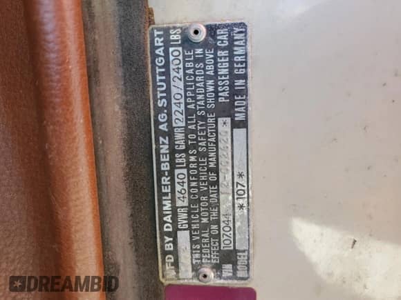 1972 Mercedes-Benz SL с VIN 10704412002620, выставлен на аукционе Copart как лот 71957175 с пробегом 68 592 миль миль и Чистый • Clean title. История ставок и продаж доступна на DreamBid. Изображение 12.