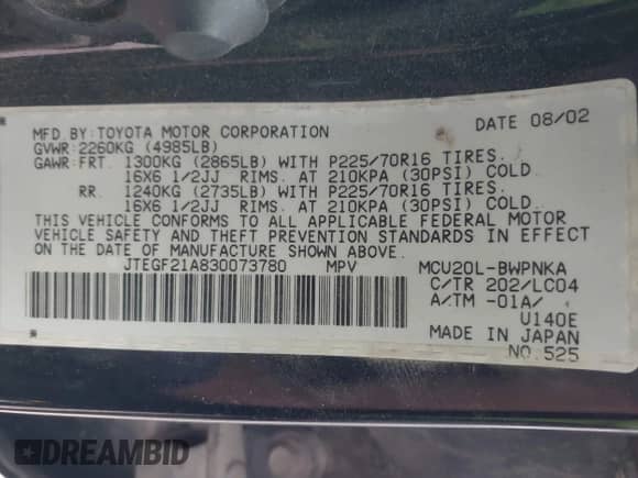 2003 Toyota Highlander с VIN JTEGF21A830073780, выставлен на аукционе IAAI как лот 42506019 с пробегом 217 724 миль миль и . История ставок и продаж доступна на DreamBid. Изображение 9.