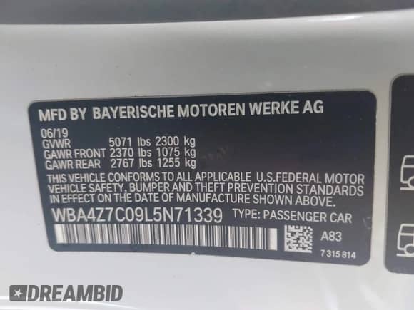 2020 BMW 4 Series 440i xDrive с VIN WBA4Z7C09L5N71339, выставлен на аукционе IAAI как лот 42580560 с пробегом 46 555 миль миль и . История ставок и продаж доступна на DreamBid. Изображение 9.