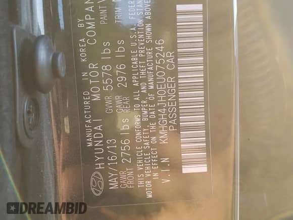 2014 Hyundai Equus Signature with VIN KMHGH4JH0EU075246, listed as a Copart auction lot 83704734 with 142,401 mi miles and Salvage title. Bid and sale history available at DreamBid. Image 14.