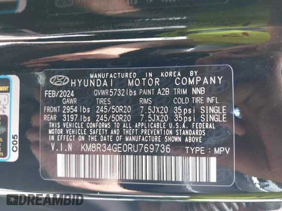 2024 Hyundai Palisade XRT с VIN KM8R34GE0RU769736, выставлен на аукционе IAAI как лот 42409539 с пробегом 9 085 миль миль и . История ставок и продаж доступна на DreamBid. Изображение 9.