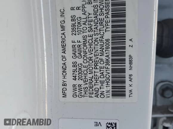 2019 Honda Accord Sport с VIN 1HGCV1F36KA176006, выставлен на аукционе Copart как лот 89707305 с пробегом 134 889 миль миль и Списание • Salvage title. История ставок и продаж доступна на DreamBid. Изображение 12.